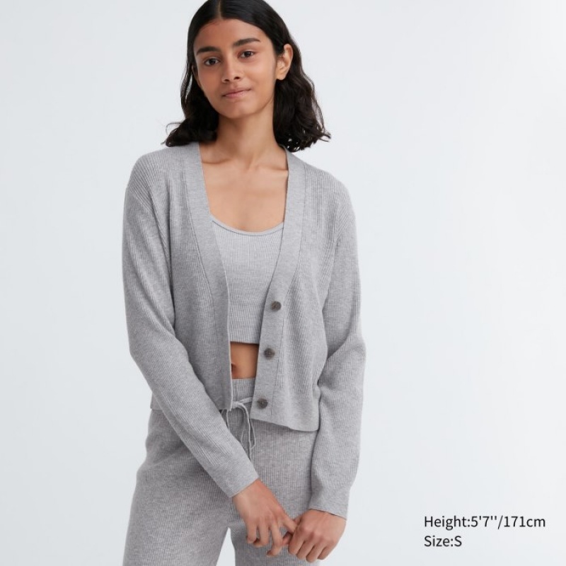 Uniqlo Washable Knit Ribbed Long-Sleeve Kofta Dam Grå | 2964597