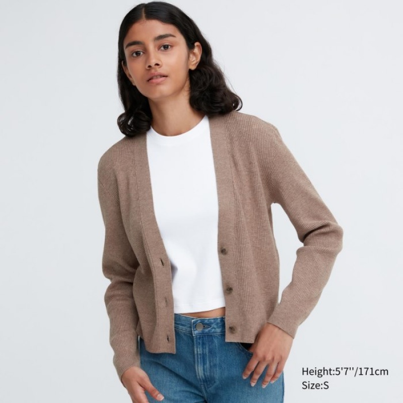 Uniqlo Washable Knit Ribbed Long-Sleeve Kofta Dam Khaki | 4133269