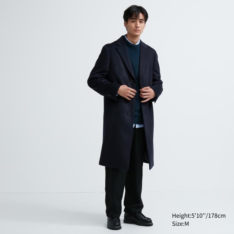 Uniqlo Wool Cashmere Chesterfield Rockar Herr Marinblå | 5728832