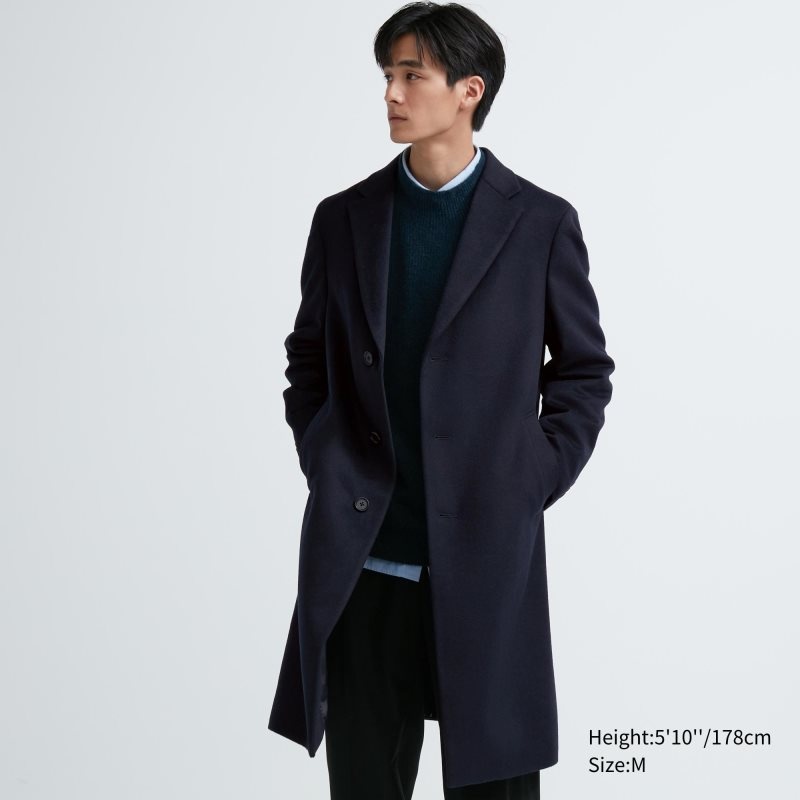 Uniqlo Wool Cashmere Chesterfield Rockar Herr Marinblå | 5728832