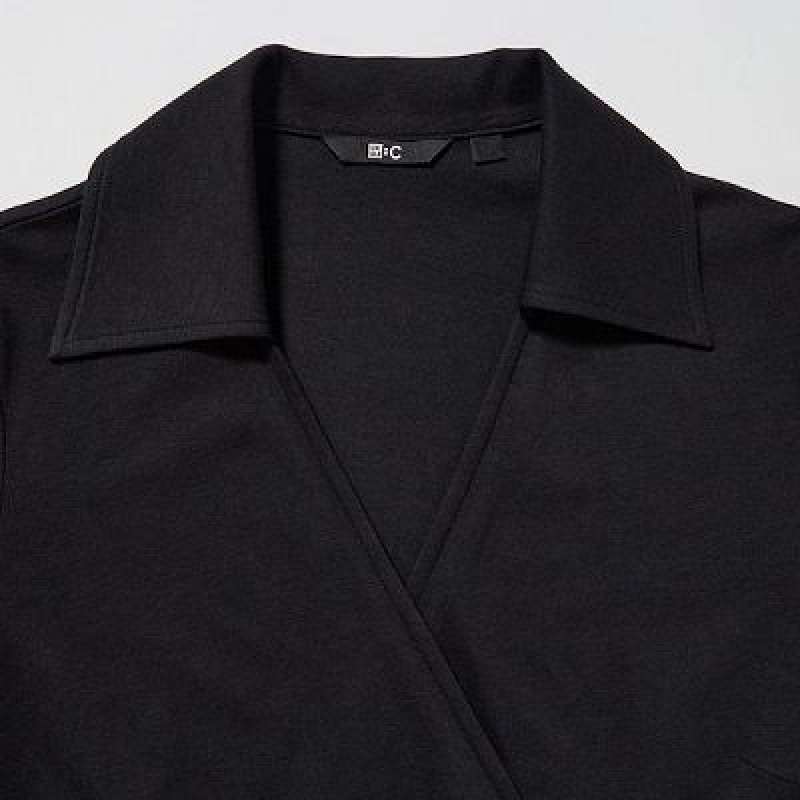 Uniqlo Wrap Long-Sleeve Klänning Dam Svarta | 5947015